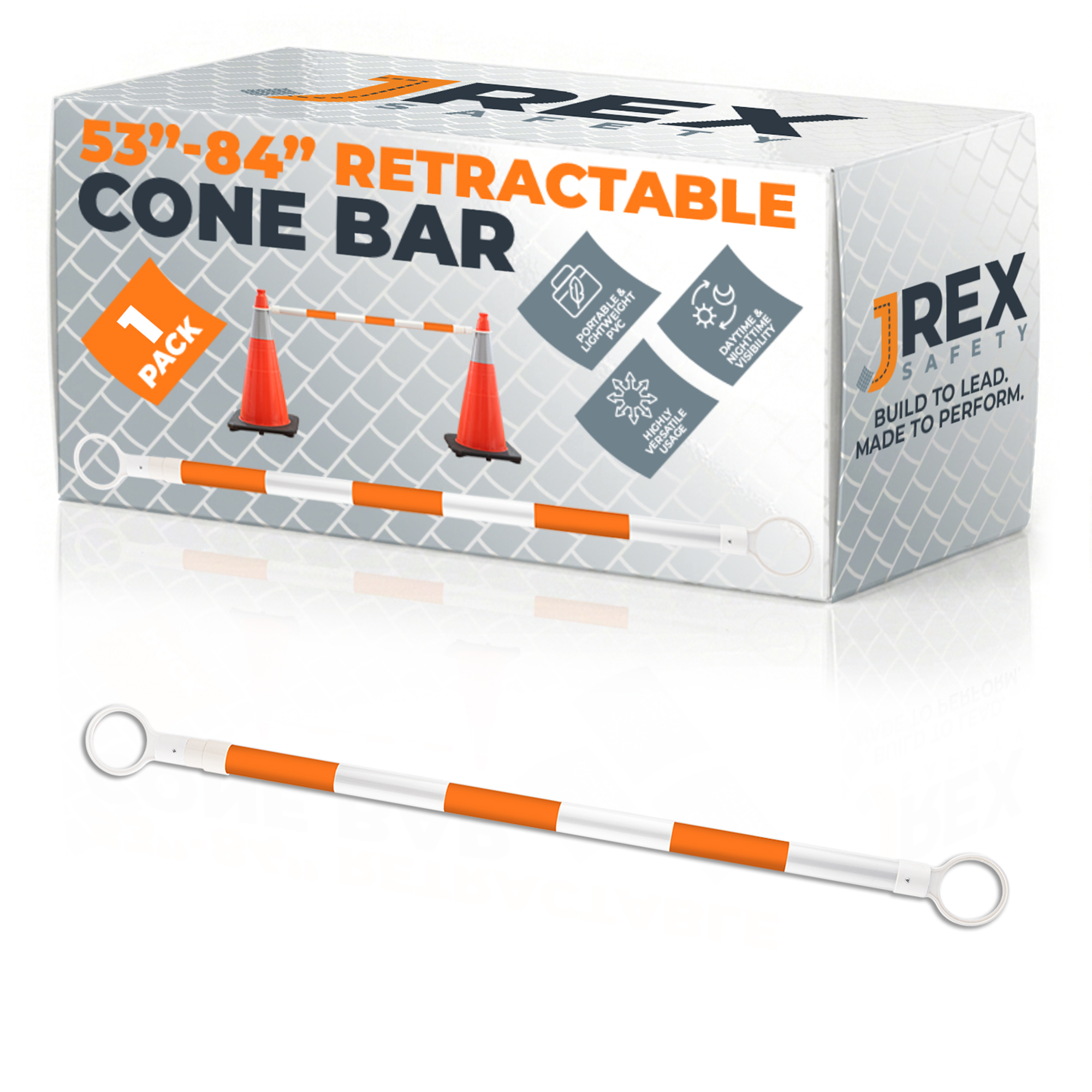 Retractable Cone Bar Orange/White - 53" to 84" Length